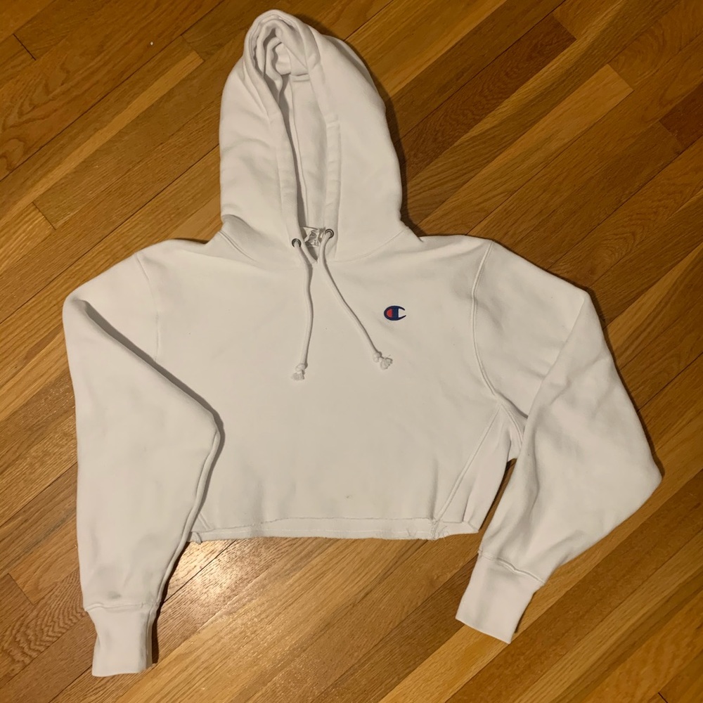 White Cropped Champion Hoodie